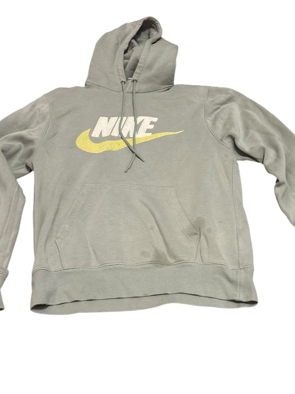 Nike Men's Hoodie in Sage Green with Yellow Swoosh